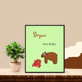 Bär und Himbeere Fotodruck