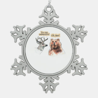 Bär und Hirsch Gespräch Lustiges Wildtier-Design Schneeflocken Zinn-Ornament