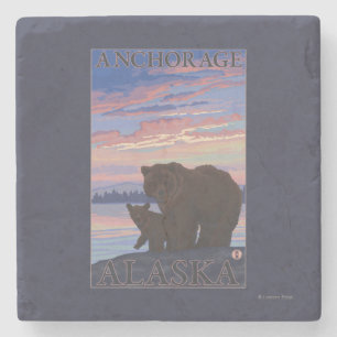 Bär und Krug - Ankerplatz, Alaska Steinuntersetzer