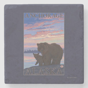 Bär und Krug - Ankerplatz, Alaska Steinuntersetzer