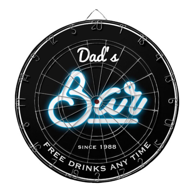 Bar Vaters Name Blue Neon Effect Funny Slogan Dartscheibe (vorne)