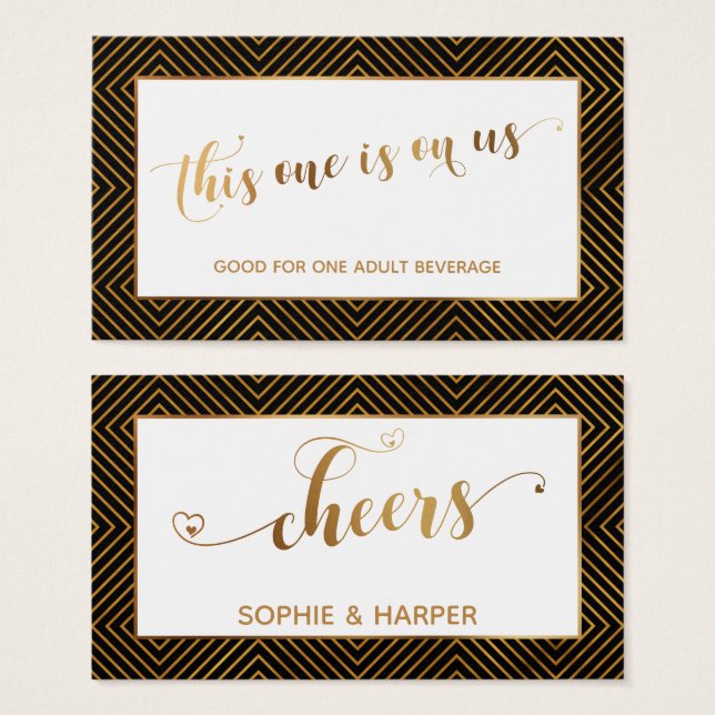 Bar Vouchers, Gold Hearts Script, Diamonds, Black (Vorne & Hinten)
