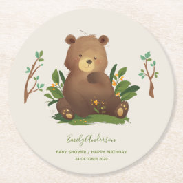 Bär ・ Waldtierart Rustikale Illustration Runder Pappuntersetzer