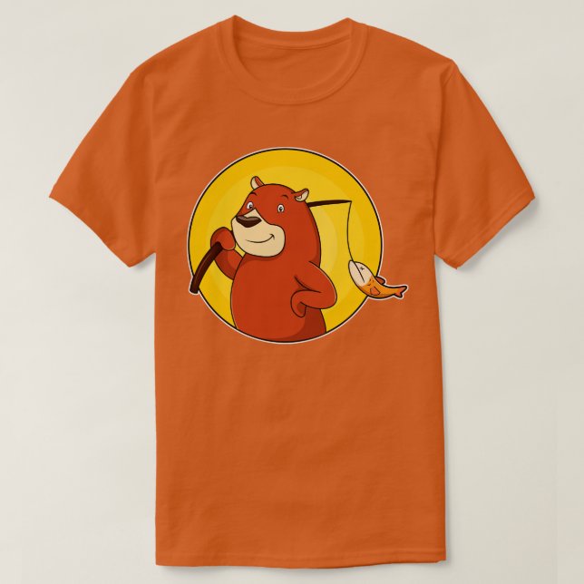 Bär wie Angler mit Fisch 2 T-Shirt (Design vorne)