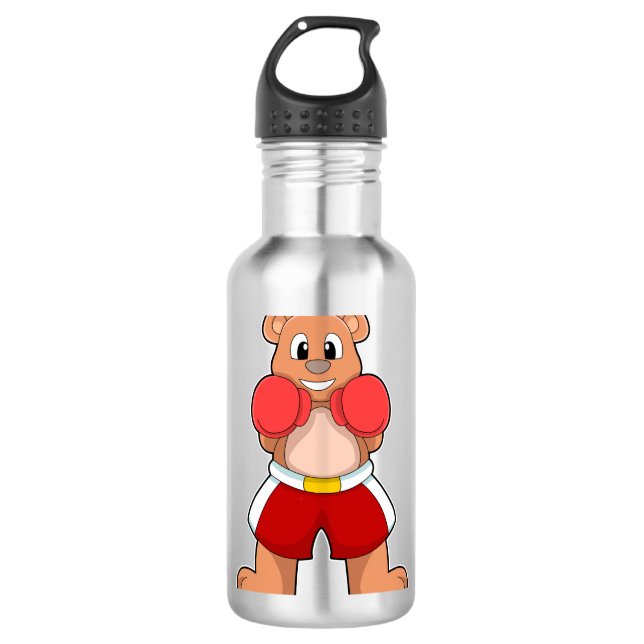 Bär wie Boxer mit Boxhandschuhen Edelstahlflasche (Vorderseite)