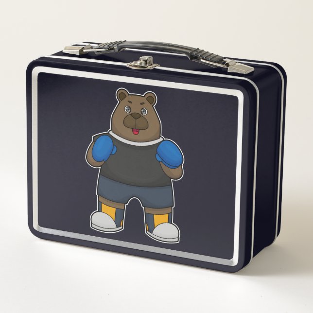 Bär wie Boxer mit Boxhandschuhen Metall Brotdose (Vorderseite)