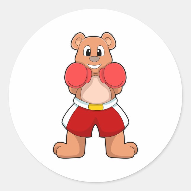 Bär wie Boxer mit Boxhandschuhen Runder Aufkleber (Vorderseite)