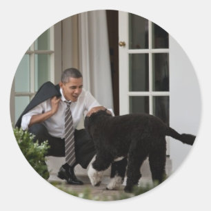 Barack & Bo Obama Runder Aufkleber