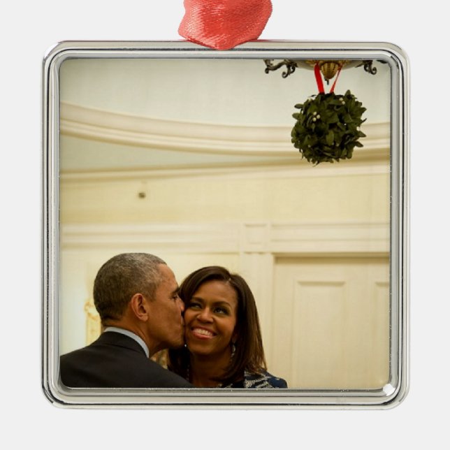 Barack et Michelle Mistletoe - Sq. Ornement (Devant)