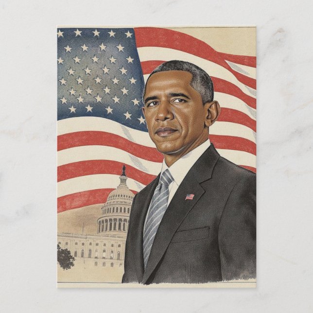Barack Obama in front of American Flag and Capitol Postkarte (Vorderseite)