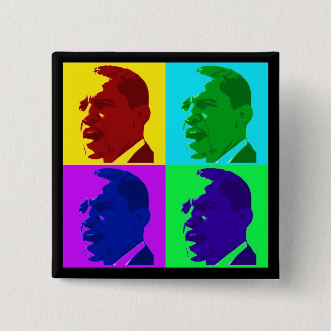 Barack Obama in lebender Farbe (Foursquare Knopf) Button (Vorderseite)