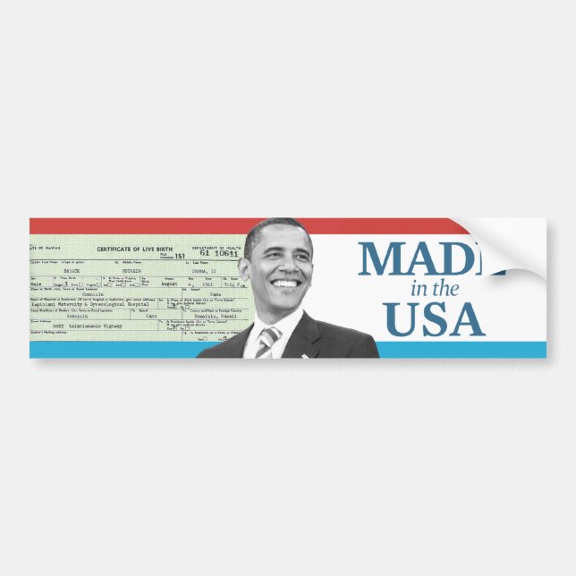 Barack Obama machte in der USA-Geburtsurkunde Autoaufkleber (Vorne)