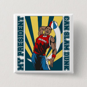 Barack Obama Slam Dunk Button