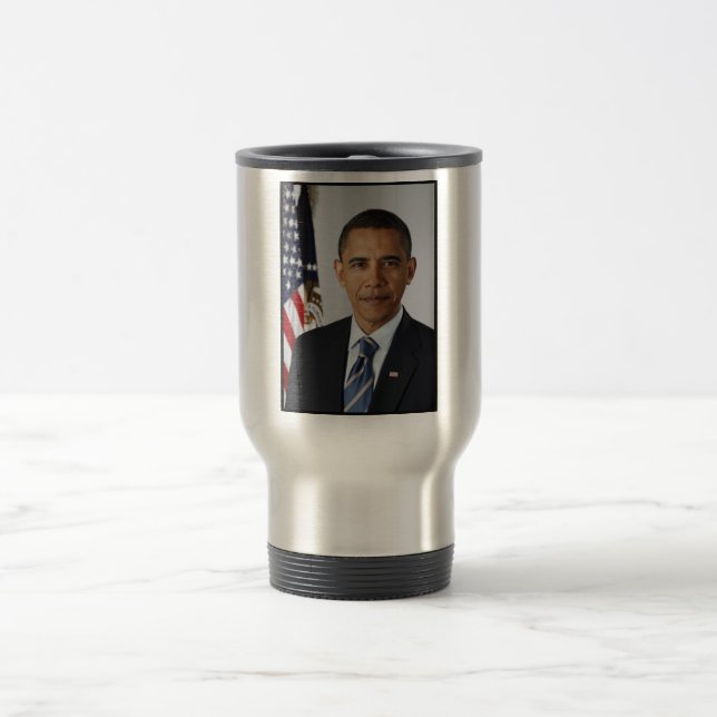 Barack Obama US-Präsident Weißes Haus Portrait Reisebecher (Mittel)