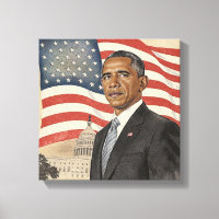 Barack Obama vor der amerikanischen Flagge und dem