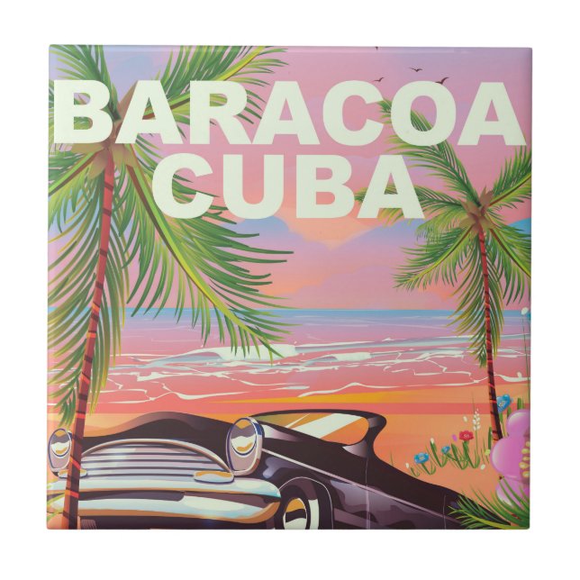 Baracoa Kuba Auto Reiseplakat Fliese (Vorderseite)