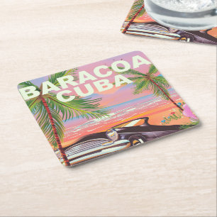 Baracoa Kuba Auto-Reiseposter Rechteckiger Pappuntersetzer