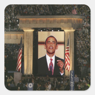 Barak Obama spricht am gestern Abend von Quadratischer Aufkleber