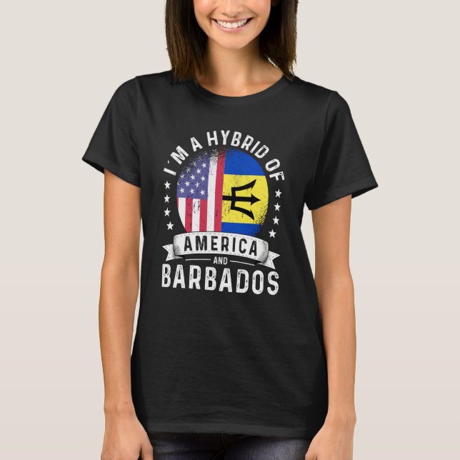 Barbadian American Patriot Grown  Flag Humor T-Shirt (Vorderseite)