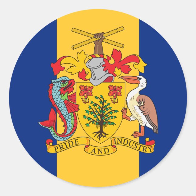 Barbadische Flagge und Wappen, Flagge von Barbados Runder Aufkleber (Vorderseite)