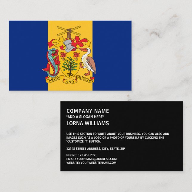 Barbadische Flagge und Wappen, Flagge von Barbados Visitenkarte (Vorne/Hinten)