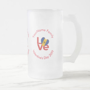 Barbadisches Rot LOVE Flagge Personalisiert Mattglas Bierglas