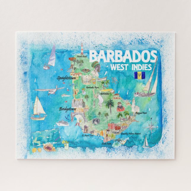 Barbados Antillen Illustrierte Karibik Karte (Horizontal)