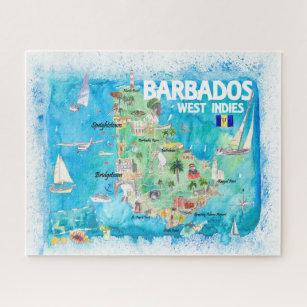 Barbados Antilles Illustrated Caribbean Travel Map