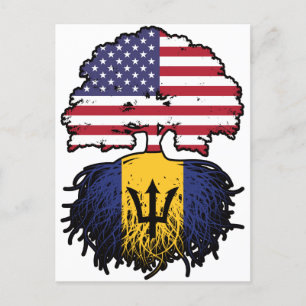 Barbados Barbadian American USA Tree Roots Flag Postkarte