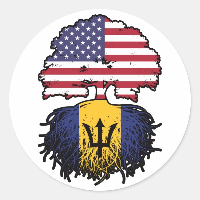 Barbados Barbadian American USA Tree Roots Flag Runder Aufkleber (Vorderseite)