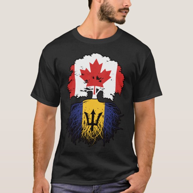 Barbados Barbadian kanadische Tree Roots Flag T-Shirt (Vorderseite)