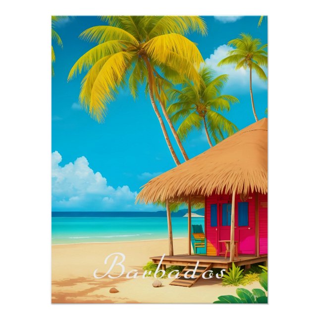 Barbados Beach Hut Reiseplakat Poster (Vorderseite)