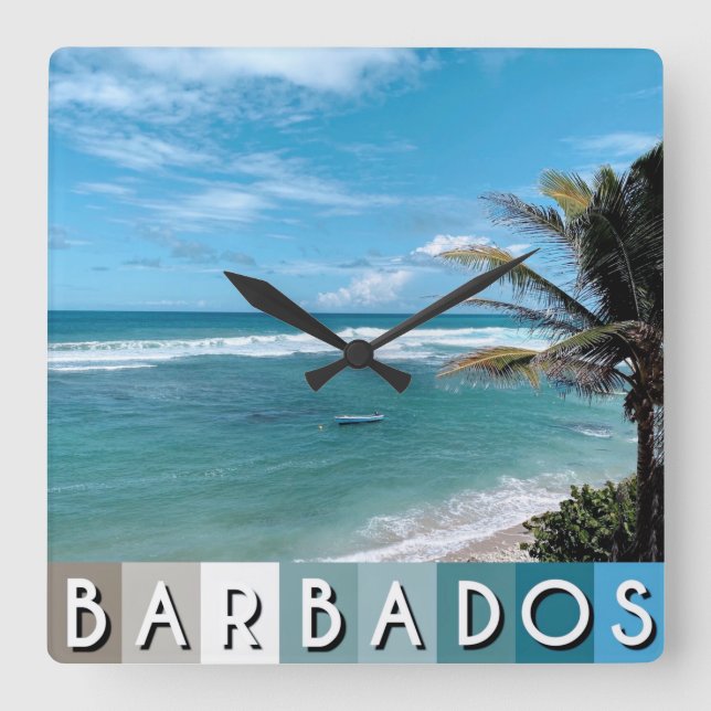 Barbados Beach Quadratische Wanduhr (Vorderseite)
