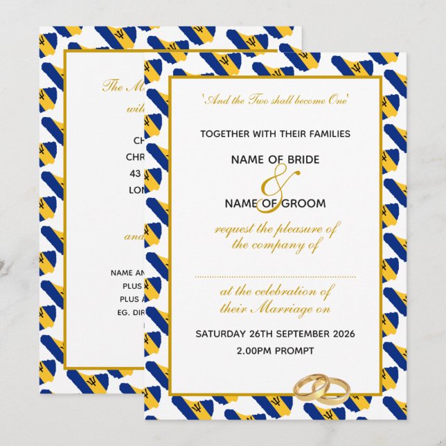 BARBADOS Christliche Goldenen Drehbuch-Hochzeit Einladung (Vorne/Hinten)