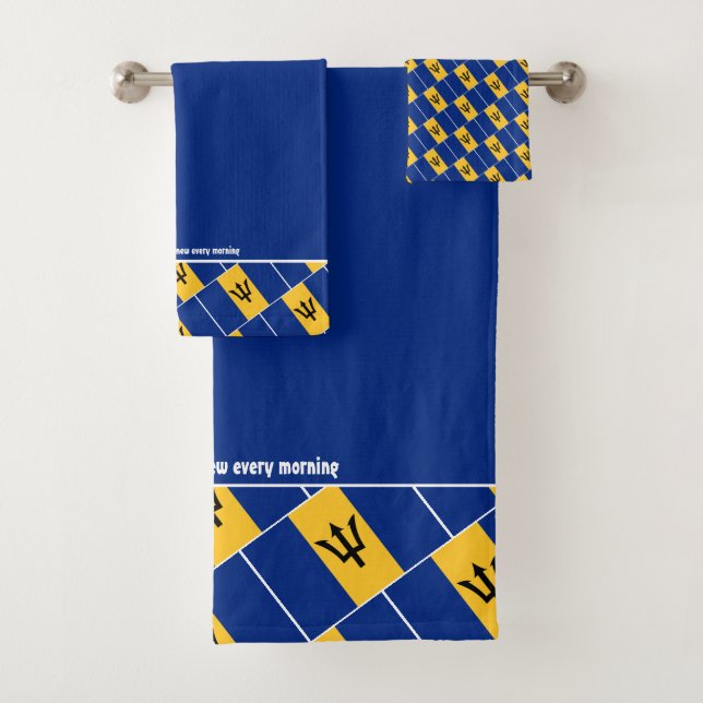 BARBADOS DRAPEAU Écriture personnalisée BLEU (En situation)