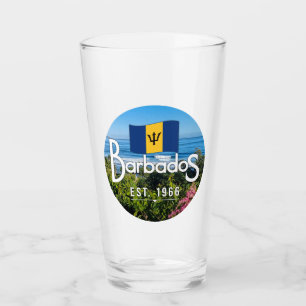 "Barbados Est. 1966" Ost-Küstenansicht mit Flagge Glas