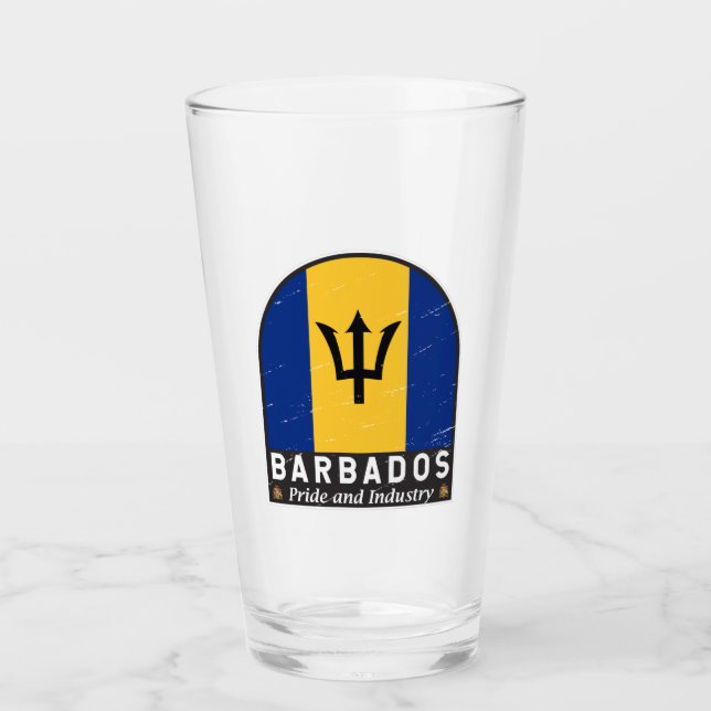 Barbados-Flag-Emblem gestört Vintag Glas (Vorderseite)