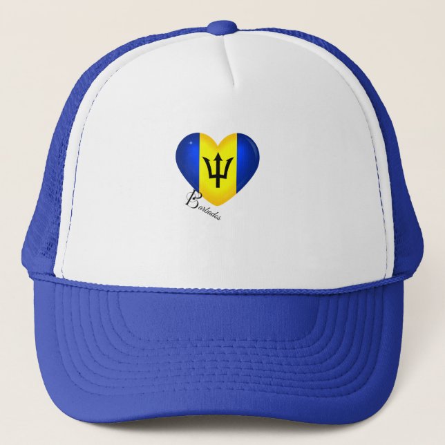 Barbados Flag Herz Truckerkappe (Vorderseite)