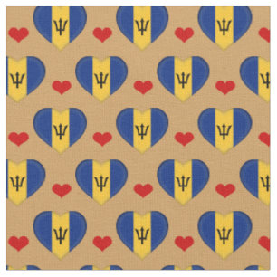Barbados Flag & Red Heart Fashion Fabric /Barbados Stoff