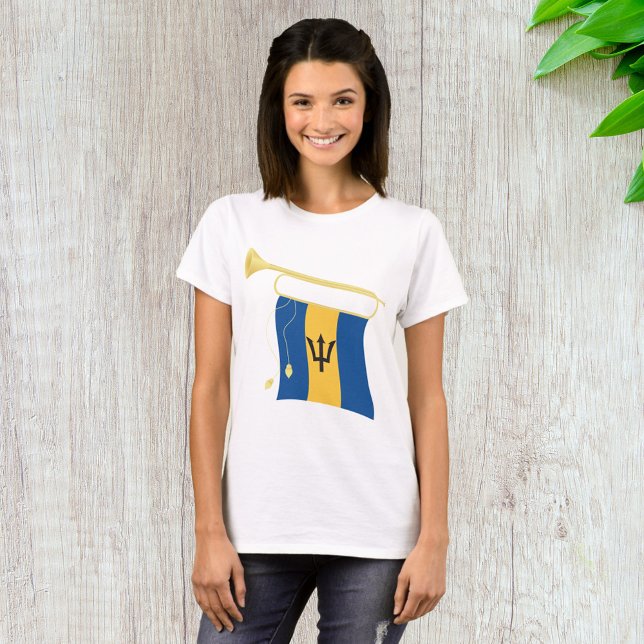 Barbados-Flagge mit Bugle Patriotic Caribbean T-Shirt (Von Creator hochgeladen)