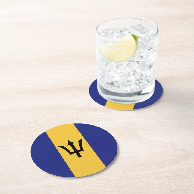 Barbados-Flagge Runder Pappuntersetzer (Vor Ort)