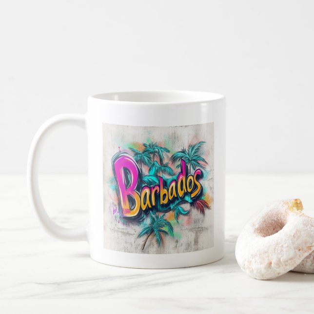 Barbados Graffiti Vibes: Island Street Art Ed Kaffeetasse (Mit Donut)