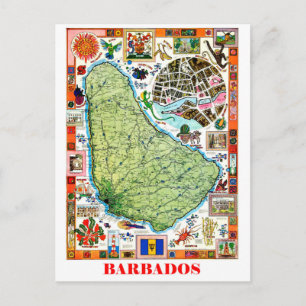 Barbados, Inselkarte, Touristenattraktionen, Vinta Postkarte