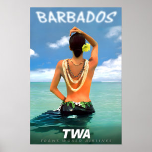 Barbados Karibik Westindien TWA Fluglinie Reise Poster