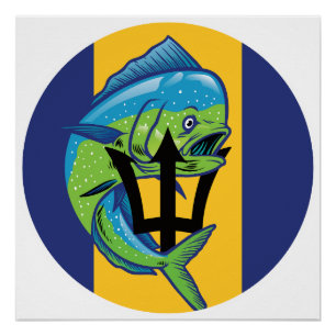 Barbados Mahi-mahi Barbadian Nationale Tierflagge Poster
