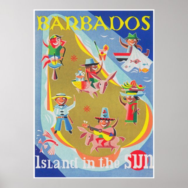Barbados Retro Vintage Travel Poster (Vorne)