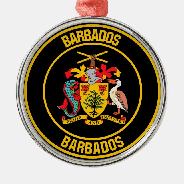 Barbados Round Emblem Ornament Aus Metall (Vorne)