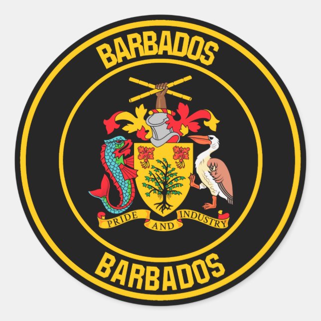 Barbados Round Emblem Runder Aufkleber (Vorderseite)