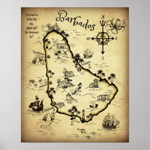 Barbados Schatzkarte und Selbstgeführte Tour Poster
