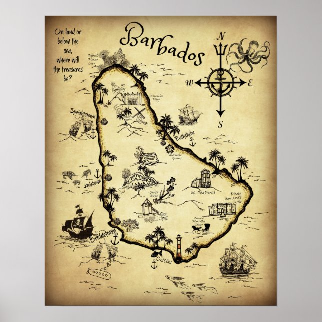 Barbados Schatzkarte und Selbstgeführte Tour Poster (Vorne)